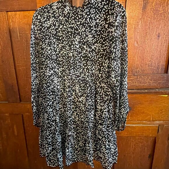 LA RAGAZZE silk blend long sleeves dress W. SIZE L.Black/white print. ITALY - Picture 6 of 12